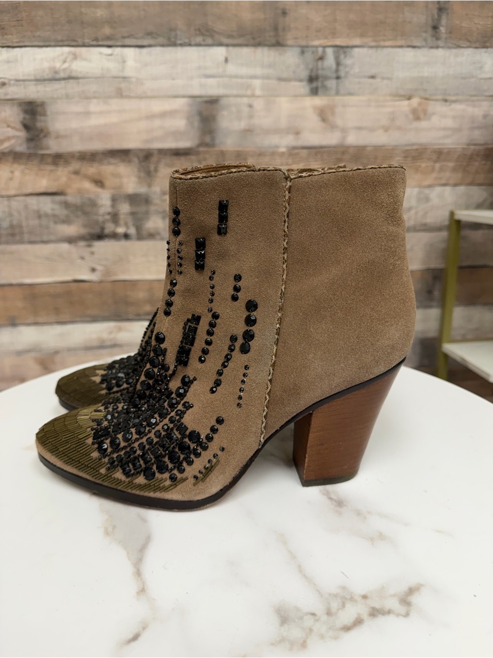 Donald Pliner brown with black embellishment western style bootie - Picture 3 of 7